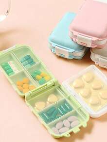 8 Compartments Pink Portable Multi-Layer Pill Box, Medical-Themed Printed Patternstravel Moisture Proof Compact Pill Organizer, Friendly Reusable Pill Case, Multifunctional Multi Functional Medicine Planner Daily Pocket Case - Multicolor - View 7