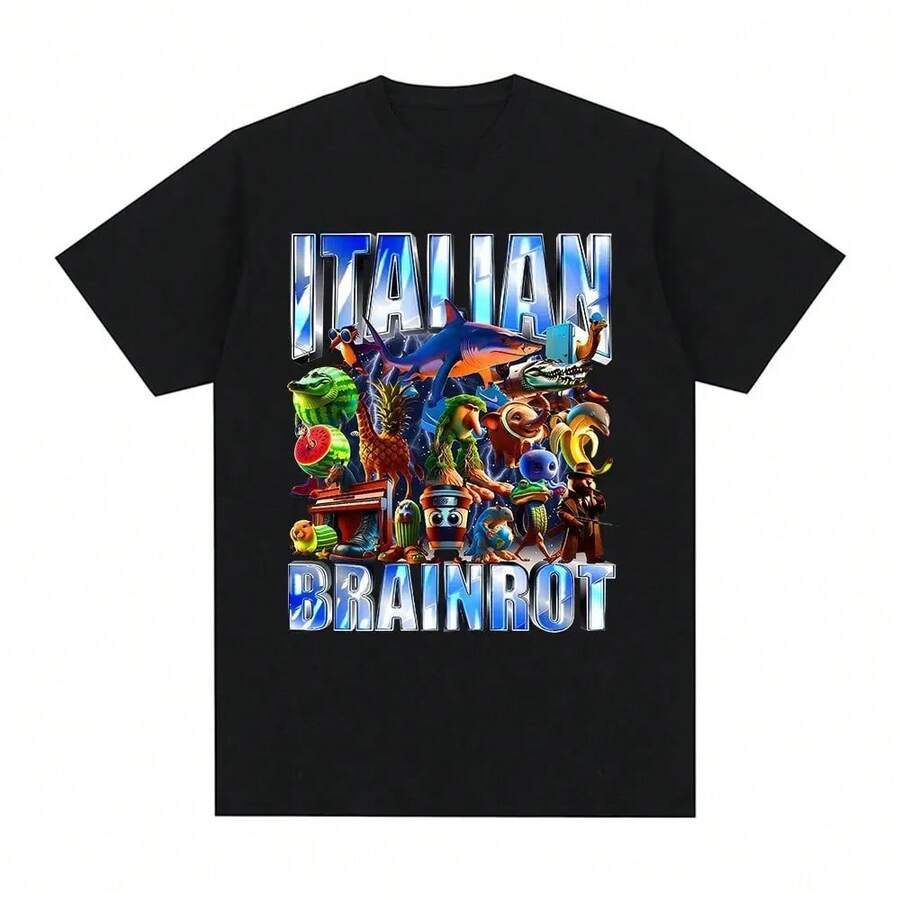 2026 Italian Brainrot Tralalero Tralala Tung Tung Tung Sahur Bombardiro Crocodilo Camiseta Gráfica Meme Divertida Moda Mujer - Negro - Ver 1