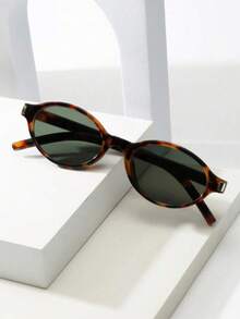 1 Pair Women's Oval Small Frame High-Quality Minimalist Fashion Glasses, Suitable For Travel, Vacation, Casual Occasions And Daily Wear - Tortoise Shell Frame Green Piece - View 2