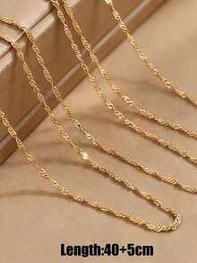 1条优雅波浪链设计18K镀金不锈钢项链，女士款