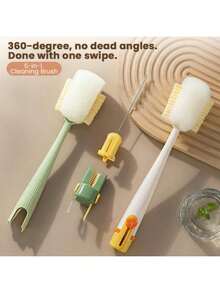 5-In-1 Multifunctional Bottle Cleaning Brush Set - With Straw Cleaner & Extra Sponge Heads, Perfect For Baby Bottles, Coffee Cups, Mugs, Tumblers & Reusable Water Bottles - màu xanh lá - Xem 2