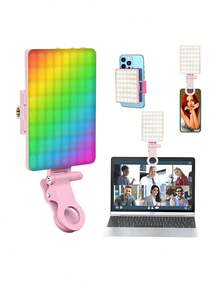 1 szt. lampa wypełniająca do fotografii z klipsem, 3 temperatury barwowe i tryb wielokolorowy RGB, akumulator USB 5 V o pojemności 2000 mAh, regulowana jasność, odpowiednia do transmisji strumieniowej wideo na żywo ze smartfona, dostępna w kolorze czarnym, białym, różowym i fioletowym - RGBCW Multicolors - Zobacz 2