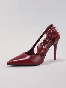 Modische Pumps mit Seitenschleife, spitzer Zehenform, super hoher Absatz, sexy für Abendpartys, weinrot - Bordeaux - Übersicht 18
