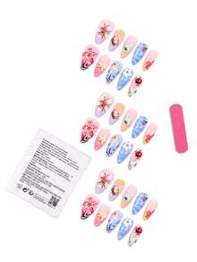 Uñas Acrilicas Para Manos 10-Piece Y2K Style Pointed Nail Sticker Set - Handmade, Pink Nail Art, Handmade 3D Gold Rings, Floral Rings And Rhinestone Rings, Adorned With Sparkling Gold Rhinestones And Gold Heart Patterns - Multicolor - View 6