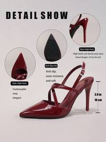 女士性感尖头高跟鞋，镂空超高跟派对鞋 - 酒紅色 - 查看 3