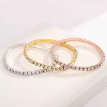 1pc Rhinestone Starry Sky Bracelet, Elastic Bangle, Fashionable & Elegant, Suitable For Wedding Rings - Multicolor - View 3