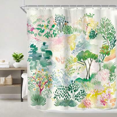 1pc Abstract Painted Jungle Shower Curtain, Colorful Graffiti Line Segment Jungle Printed Shower Curtain, Very Suitable For Bathroom Decoration, Universal Room Decoration, Home Decoration Set, Bathroom Accessories Bathtub Curtain
