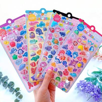 1张3D海洋生物贴纸，可爱海洋动物图案透明软胶装饰贴纸，适用于剪贴簿/笔记本装饰和日常/海洋主题派对的手工制作