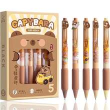 Cute Capybara Gel Pens 5Pcs Retractable Quick Dry Ink Pens 0.5mm Fine Point Black Ink Kawaii Smooth Writing Pens For School Office Supplies Aesthetic Pretty Fun Pens - Black - View 9