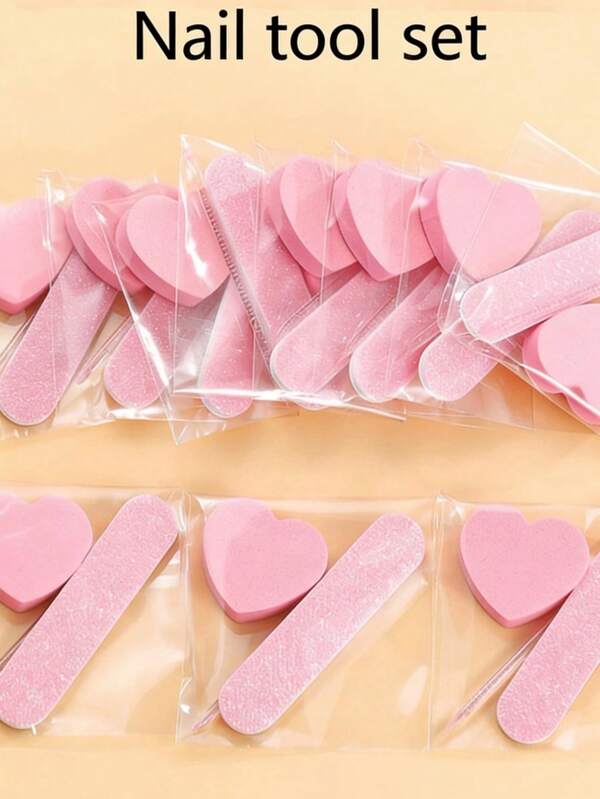 2/10/20pcs Cute Pink Heart Nail Care Tool Set - 2-In-1 Nail File And Buffer Pad Set, Suitable For Manicure And Pedicure, Portable And Reusable, Perfect For Daily Nail Care, Pink Heart Nail Tool Set Combines Adorable Design And Functionality! Each Compact Pack Includes One Charming Heart-Shaped Buffer Pad And One Long Shiny Nail File, Creating A Perfect Set For Shaping, Smoothing And Polishing Nails At Home Or On-The-Go.