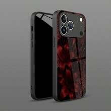 1件装优雅酒红色豹纹和百合星形图案玻璃材质手机壳，高端精致，适用于苹果钢化玻璃手机 - 黑色 - 查看 3