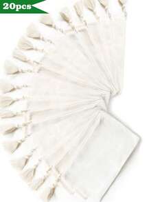 1个/5个/10个装帆布拉链带流苏收纳袋,旅行化妆包,化妆品收纳包,铅笔盒,适合度假、海滩、浴室、卧室使用,大容量 - 米色 - 查看 74