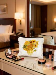 Oil Painting Sunflower Pattern Cosmetic Bag,Cosmetic Organizer,Toiletry Bag, Clutch Bag, Lightweight Foldable Storage Bag ,Travel Essential Bag - Multicolor - View 13