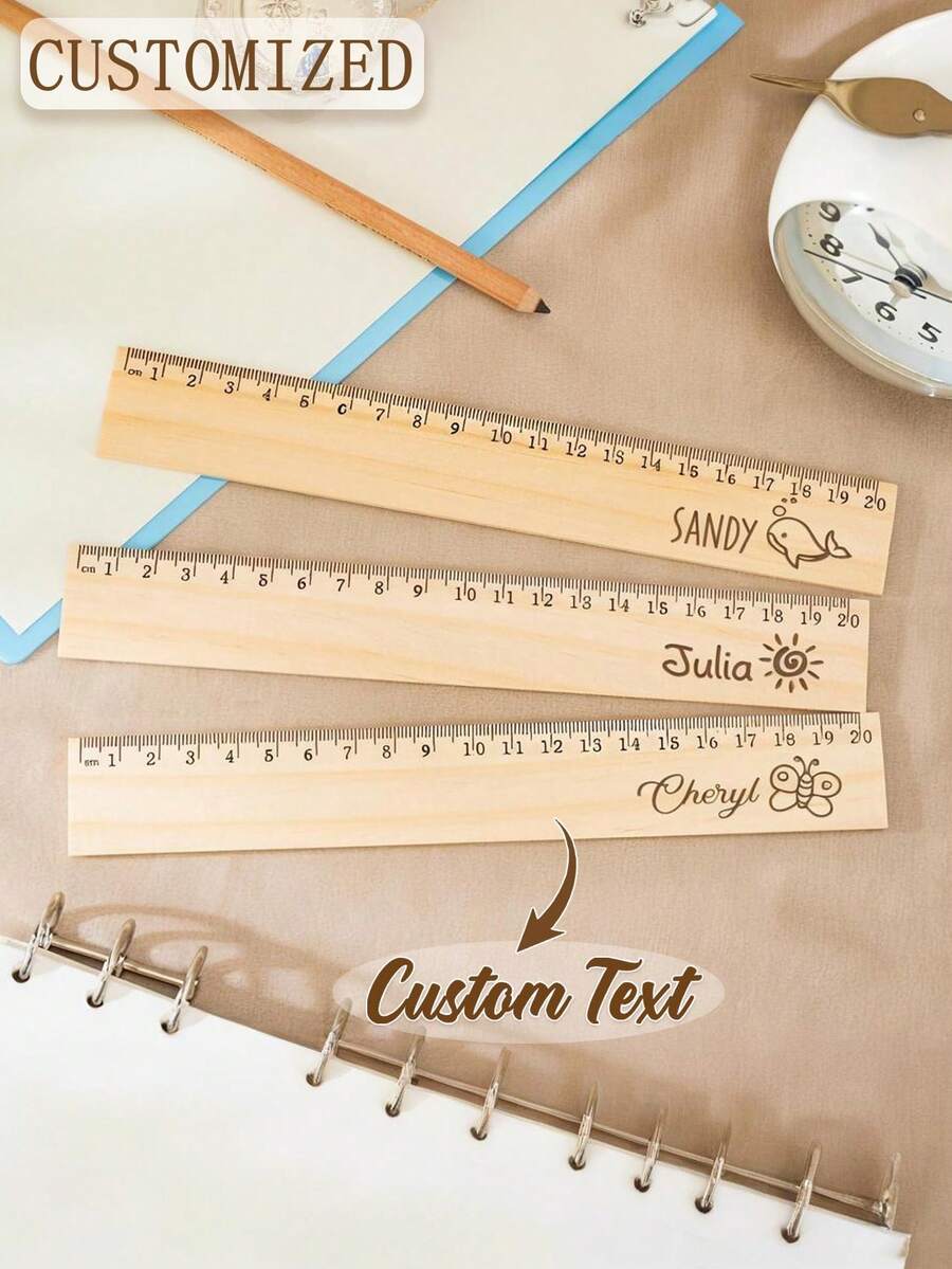 Personalized Ruler - Customizable Name/Text, Clear Measurement Markings, Wooden Measuring Tool. Ideal For School, Office And Art Projects - Perfect Gift For Birthday, Teacher's Day, Etc. - Multicolor - View 1