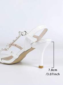 Chic Strap Metal Decor Pointed Toe Stiletto Heel Party Sandals - White - View 9
