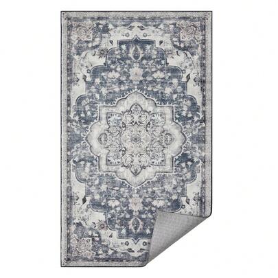  SONGMICS HOME Alfombra, Alfombra Antideslizante 92 x 153 cm para Dormitorio, Estilo Vintage, Lavable a Máquina, Gris Paloma