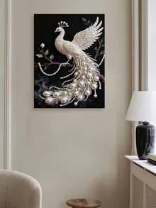 2D平面印刷DIY手工珍珠画套装，全珠孔雀精美装饰画图案，创意装饰画，配备自粘珍珠和钻石，DIY手工镶嵌珍珠画，适合家居装饰、新房装修、DIY手工爱好者、闺蜜礼物，钻石画套装，无框 - 彩色 - 查看 5