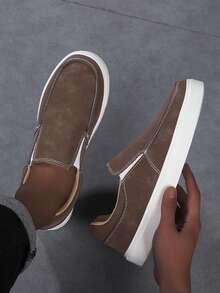 2025新款男鞋，白色休闲男鞋，男士乐福鞋，休闲套脚船鞋，商务正装软底皮鞋，套脚鞋 - 鏽棕色 - 查看 1