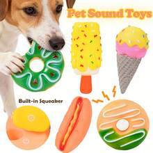 1个宠物发声玩具，逼真食物造型，包含甜甜圈/冰淇淋/冰棒/热狗，纹理表面有助于清洁牙齿并缓解出牙不适，内置哨声发声器，适合中小型犬独自玩耍、捡球游戏、户外活动和互动。 - 彩色 - 查看 1
