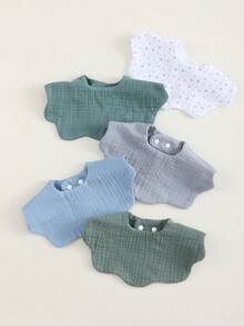 5pcs/Pack Cotton Absorbent Breathable Bibs, Fashionable Baby Burp Cloths, Soft Muslim Cotton - Blue - View 5