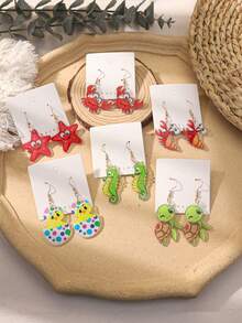 1 Pair Cute Cartoon Sea Turtle, Fruit, Bow Acrylic Earrings, Suitable For Women To Wear During Vacation And Music Festivals - Multicolor - View 8