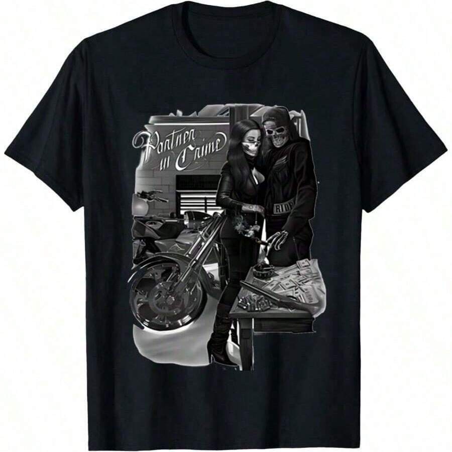 DGA David Gonzales Art Ride Or Die Partners In Crime Bank Robber Money T Shirt - màu đen - Xem 1