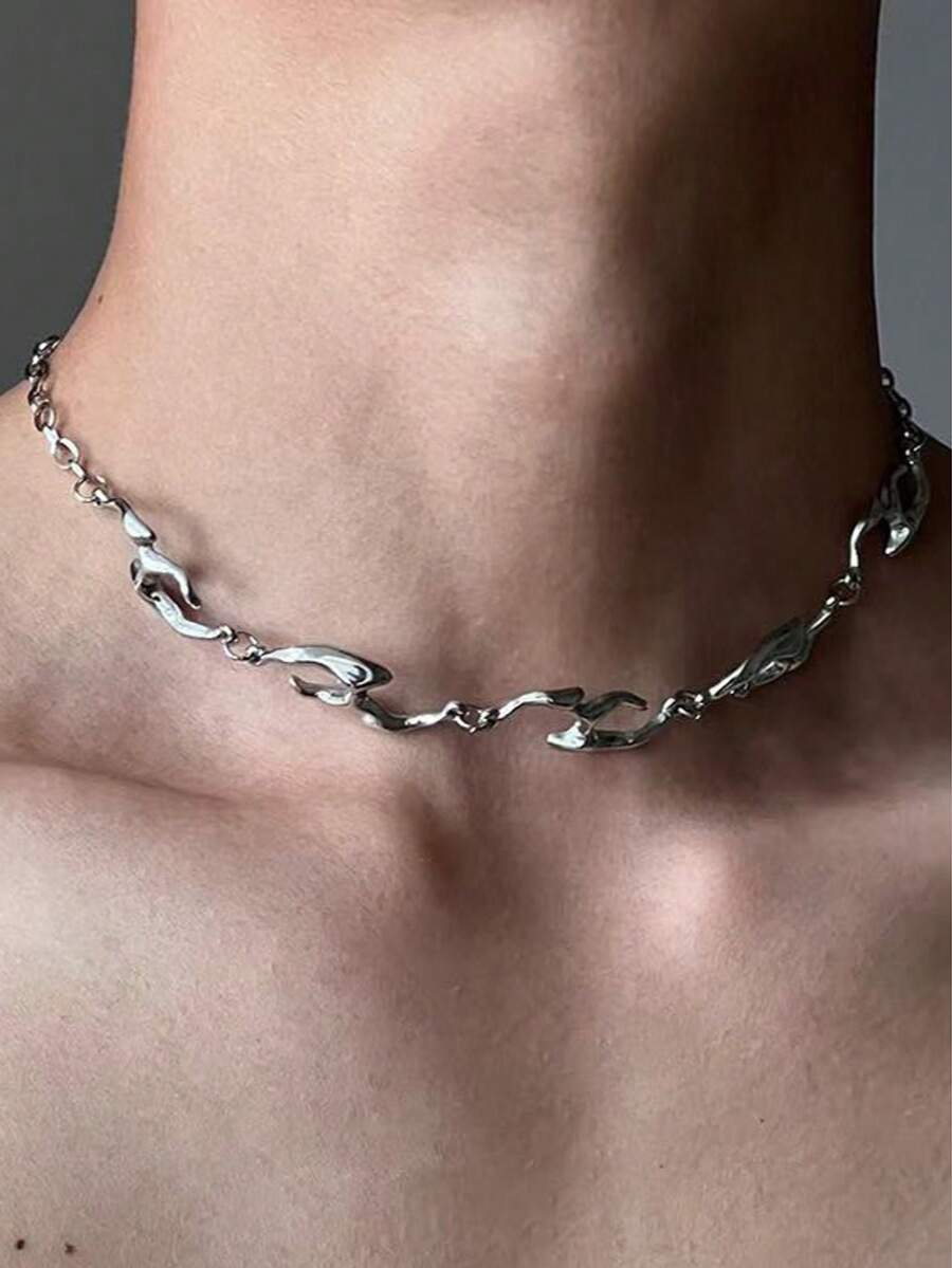 1 件钛钢不对称几何项链，简约 Claciv 设计精致锁骨链 - 彩色 - 查看 1