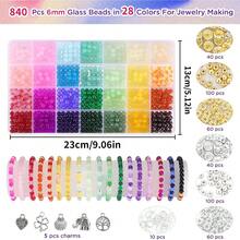 1250pcs/100pcs 6mm Glass Beads Bracelet Making Kit, Includes 28 Colors Crystal Glass Beads, Alloy Pendants, Beading Thread, Suitable For DIY Bracelets, Necklaces, Earrings, Crafts, Great For Beginners (Random Colors)