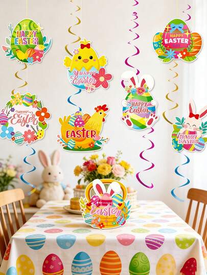 20pcs Easter Party Colorful Spiral Pendant Hanging Cards Decorations, Suitable For Easter, Birthday, Easter Gifts, Easter Egg Hunt Parties, Easter Decor, Easter Egg Decorations, Farms And Other Occasions.