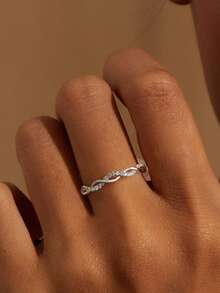 1枚S925纯银简约优雅波浪扭纹戒指，女士珠宝礼物，生日礼物，派对礼物 - 戒指 - 查看 7