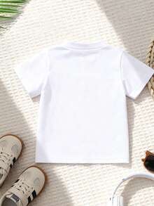 1pc Newborn Baby Boys/Girls Casual Cute Retro Style Round Neck Short Sleeve Soft & Comfortable White T-Shirt Top, Suitable For Outdoor Activities, Social Gatherings, Weekend Play, Spring/Summer - White - View 4