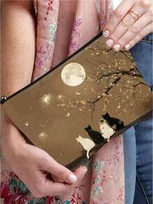 1 Piece Cat-Patterned Cosmetic Bag, A Creative Gift For Women, A Zippered Clutch Bag, A Small Coin Purse For Ladies, A Travel Essential Small Pouch For Miscellaneous Items, A Suggested Storage Bag To Give To Colleagues.