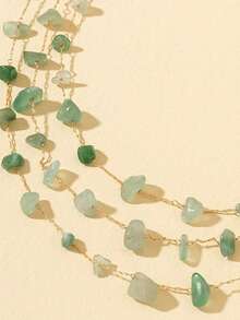 1pc Vibrant Irregular Natural Stone Exaggerated Necklace, Women Jewelry (Natural Jade Color & Shape Randomly Assorted, Handmade Knotting May Cause Uneven Arrangement, Normal For Natural Consumable Items, Cautious For Sensitive Buyers) - Green - View 3