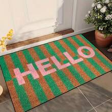 Thảm chùi chân "Hello" sọc nâu và xanh lá cây, kiểu dáng tối giản, có thể giặt được, phù hợp cho nhà bếp, phòng ăn, hành lang, phòng tắm, phòng ngủ, tiệc tùng, sân hiên, làm quà tặng, trang trí nhà cửa. - Nhiều màu - Xem 3