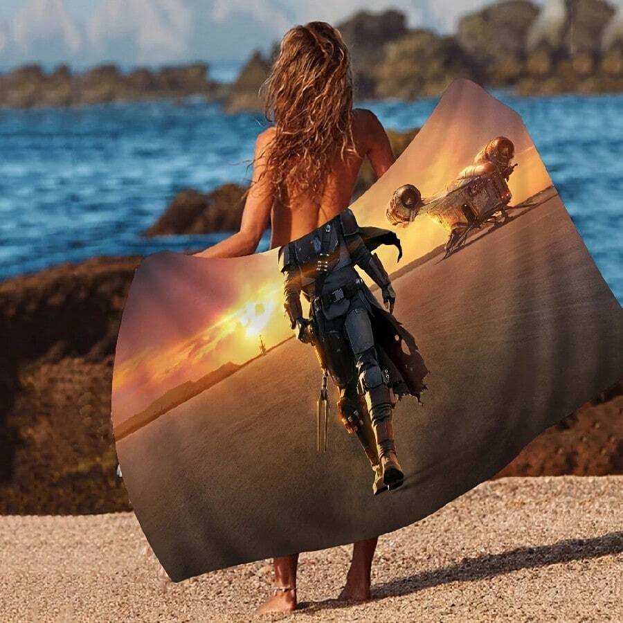 Movie The M Mandalorian Cartoon Beach Towel Cute Kawaii Room Decor Bath Girls Children Hand Towels For Bathroom Shower(3)