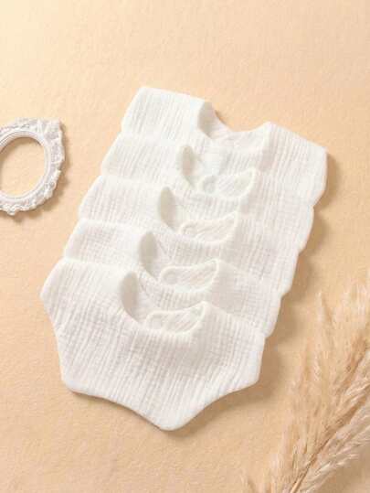 5件套新生儿早春白色100%纯棉柔软亲肤可调节按扣围兜和口水巾套装，适合日常使用