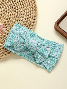 5pcs/Pack Multicolor Floral Print Bow Baby Headbands, Super Cute & Fashionable, Soft & Breathable For Infant, Ideal For Photos & Gifts - White Light Blue-green Series - View 6