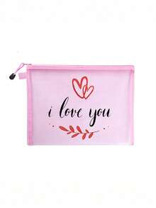 Love And Leaf Print Mesh Cosmetic Bag, Reusable Large-Capacity Leaf Pattern Cosmetic Bag, Lightweight, Cosmetic And Toiletries Organizer, Zippered Cosmetic Bag, Lightweight Coin Purse, Toiletry Bag, Storage Bag, Travel Accessory, Shopping Gift, Valentine'S Day Gift, Versatile, Can Be Used To Store Cosmetics, Makeup Brushes, Accessories, New Year'S, Valentine'S Day, Ramadan Gift. - Multicolor - View 14