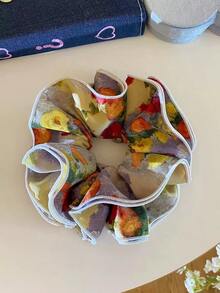 1pc Double Layer Tie Dye Print Pleated Scrunchie, Fashion Creative Daily Commute Hair Accessory - Multicolor - View 10