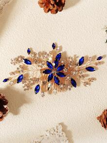 1pc Blue Crystal Flower Hair Comb, Handmade Elegant Hair Accessory, Versatile For Wedding & Daily Wear - Blue - View 11