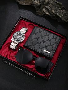男士时尚奢华腕表三件套+时尚钱包，完美派对/节日礼物 - 彩色 - 查看 9