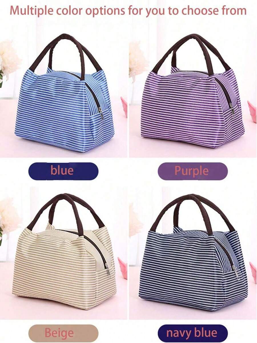 1Pc Thickened New Striped Lunch Box Bag Insulation Bag Multifunctional Lunch Bag Outdoor Picnic Preservation Crossbody Ice Pack, Back To School - Multicolor - View 1