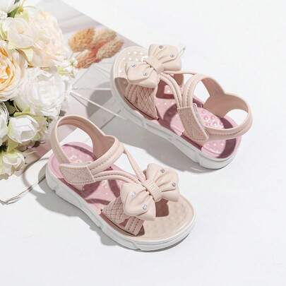 New Cute Floral Bow Kids Sandals, Non-Slip Fashion Versatile Daily Wear Shoes