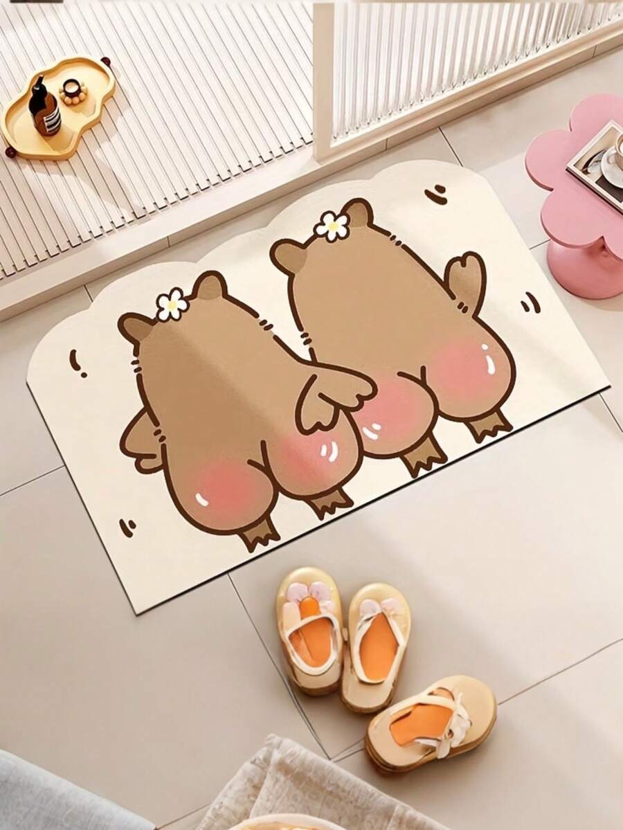 1 Pair Capybara Silhouette Funny Cartoon Bath Mat, Absorbent And Suitable For Bathroom, Toilet, And Entryway - Bath Mat, Bathroom Rug, Door Mat, Small Rug, Carpet, Mat, Home Decor, Area Rug, Outdoor Mat, Bedroom Carpet, Washable Rug - Multicolor - View 1