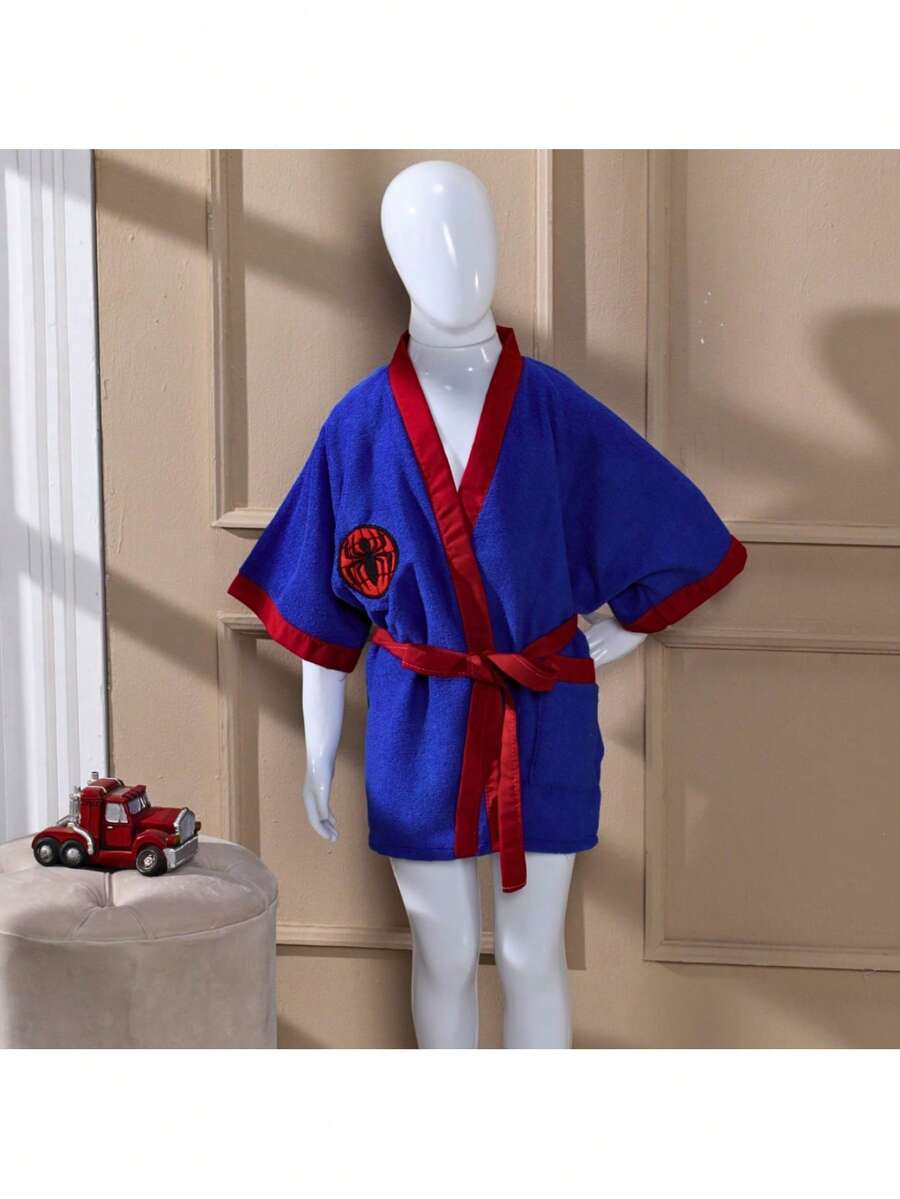 MeF Mae e Filho Children's Bathrobe For Teenagers Characters In Terry Cloth Fabric With Pocket And Embroidery - Blue Spider Embroidery - View 1