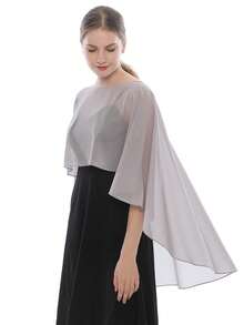 1pc Women's Chiffon Shawl, Lightweight Shrug For Evening Dress, Wedding Ceremony, Sun Protection, Elegant Wedding Capelet - Multicolor - View 5