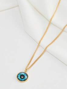 Nooxian Bộ trang sức vàng 3 món: Dây chuyền mắt quỷ, vòng cổ mắt tối giản, vòng cổ thiết kế độc đáo dành cho nữ. - Vàng - Xem 5