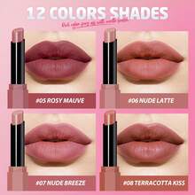 12 Colors Velvet Matte Lipstick, Nude Matte Soft Dark Color Lipstick, High Pigment Long Lasting Waterproof Lipstick, Makeup Gift For Women & Girls - 12 Colors - View 6