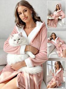 2026 Winter Flannel Bathrobe Women | Cosy Thick Lamb Fleece Hooded Robe | Adjustable Belt | Valentine's Day Gift For Her Luxury Loungewear - Multicolor - View 12