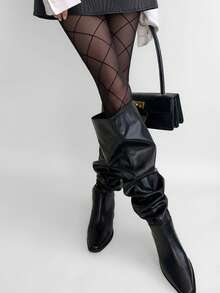 女士高腰修身菱形交叉图案紧身裤 - 优雅几何设计，轻盈透气，全天舒适，仅限手洗，舒适面料，弹性极佳 - 黑色 - 查看 6